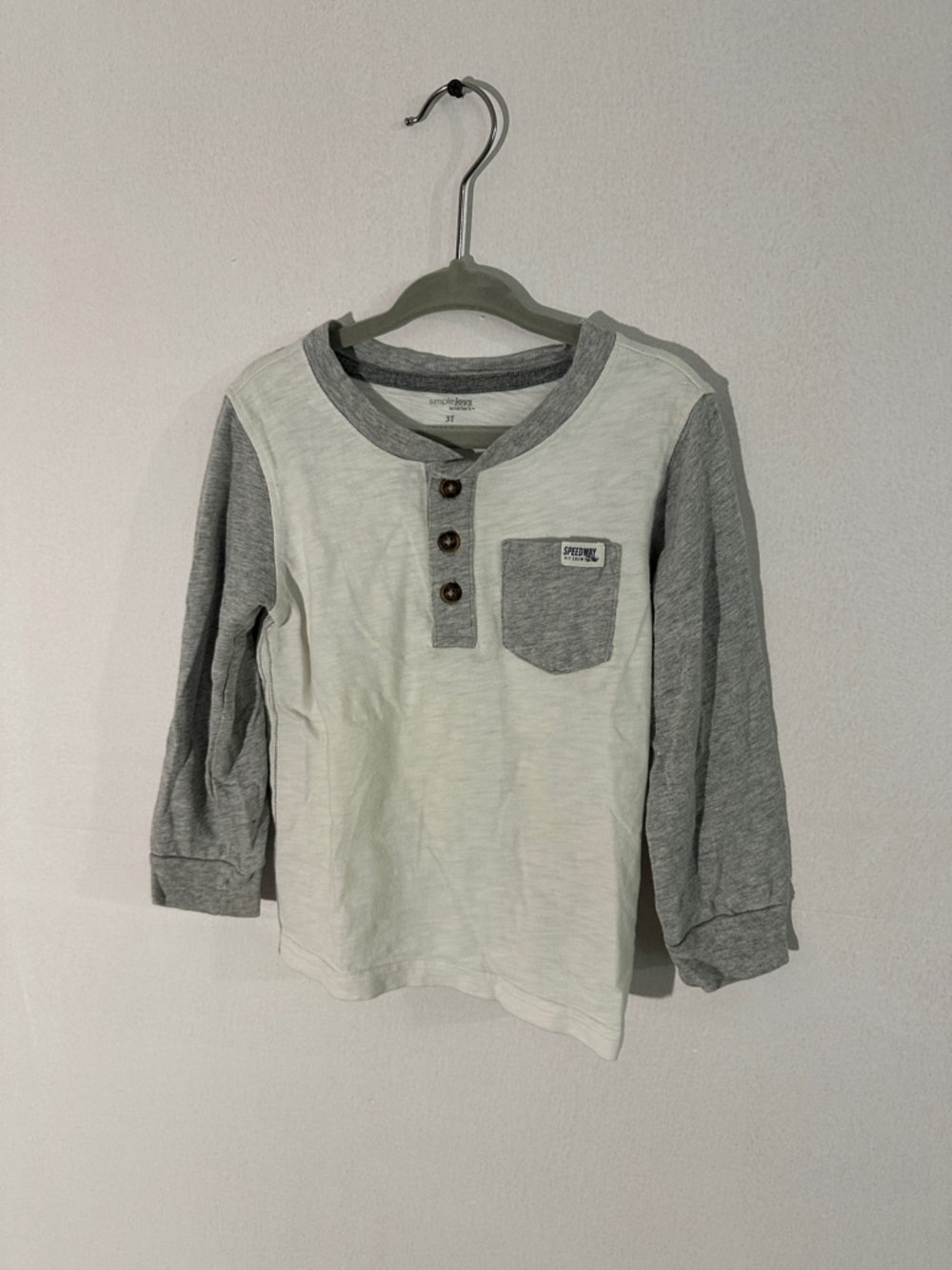 Simple Joy White & Gray Henley Long Sleeve Shirt with Pocket